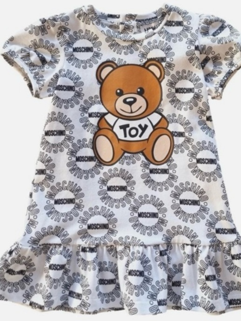 Moschino White Dress with Brown Teddy Toy Graphic 3Y 3T